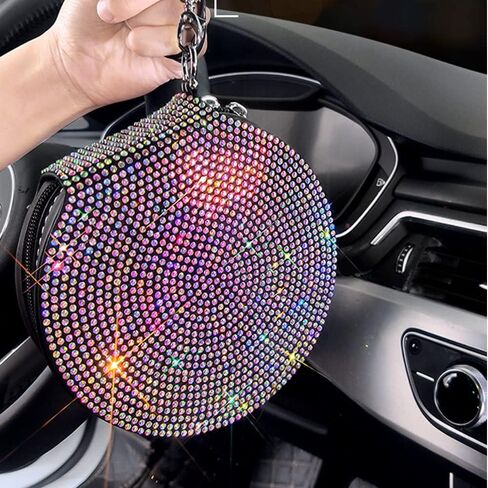 Rhinestone Decor CD Holder, 10 Capacity CD/DVD Case Holder Portable Wallet Storage Organizer, Zipper Closure Round CD Discs Holder Bag Storage Carry Case Wallet for Car, Black in Kuwait