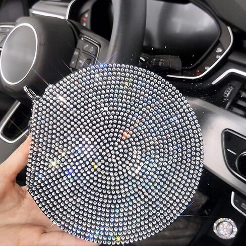 Rhinestone Decor CD Holder, 10 Capacity CD/DVD Case Holder Portable Wallet Storage Organizer, Zipper Closure Round CD Discs Holder Bag Storage Carry Case Wallet for Car, Black in Kuwait