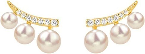 Pearl Smile Earrings for Women, 14K Gold Plated Statement Geometric Stud Pearl Stud Earrings Climber Jewelry as Wedding Gifts in Saudi Arabia