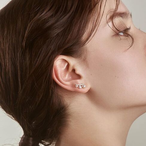 Pearl Smile Earrings for Women, 14K Gold Plated Statement Geometric Stud Pearl Stud Earrings Climber Jewelry as Wedding Gifts in Saudi Arabia