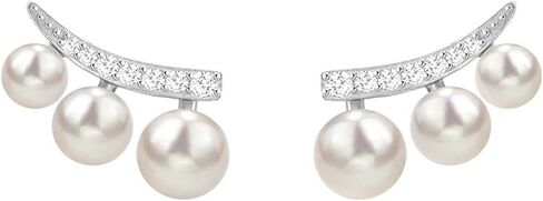 Pearl Smile Earrings for Women, 14K Gold Plated Statement Geometric Stud Pearl Stud Earrings Climber Jewelry as Wedding Gifts in Saudi Arabia