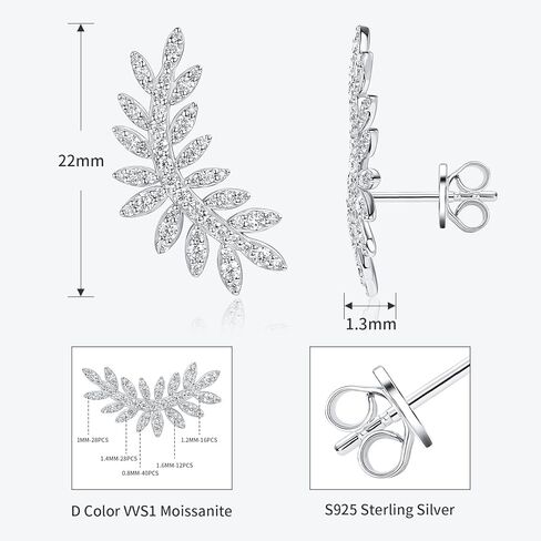 Leaf Moissanite Stud Earrings 0.92cttw D Color VVS1 925 Sterling Silver Angel Wing Earrings for Women or Girlfriend Birthday Gifts in Kuwait