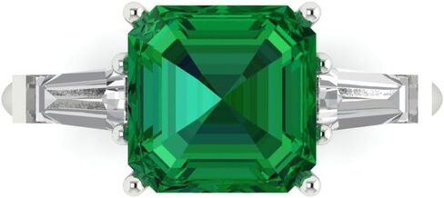Clara Pucci 3 ct Asscher Cut Created Emerald 14k Yellow Gold Three-Stone Wedding Engagement Bridal Promise Ring in Saudi Arabia