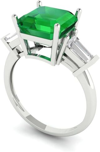 Clara Pucci 3 ct Asscher Cut Created Emerald 14k Yellow Gold Three-Stone Wedding Engagement Bridal Promise Ring in Saudi Arabia