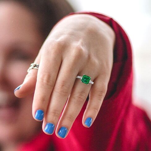 Clara Pucci 3 ct Asscher Cut Created Emerald 14k Yellow Gold Three-Stone Wedding Engagement Bridal Promise Ring in Saudi Arabia