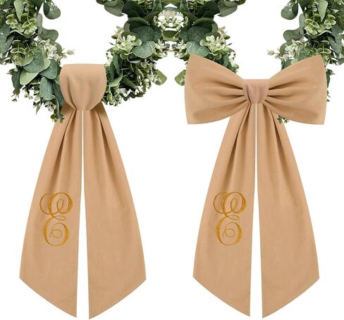 2 Pcs Burlap Wreath Sash for Front Door Linen Embroidery Monogram Wreath Sash for Yard Porch Boxwood Wreath Garland Decor(Letter S) in Kuwait