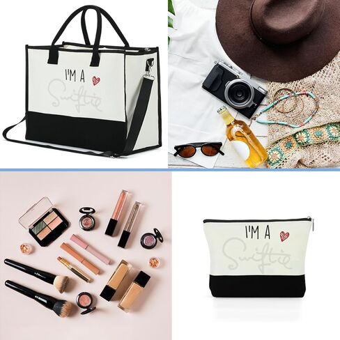 حقيبة مستحضرات التجميل للهدايا الموسيقية، حقيبة مكياج مستوحاة وحقيبة حمل، هدية كلمات الأغاني، أشياء موسيقية ملهمة للنساء والبنات والأصدقاء والأخت الموسيقية والأم وأعياد الميلاد والتخرج والصداقة وعيد الأم حقيبة قماشية in Kuwait