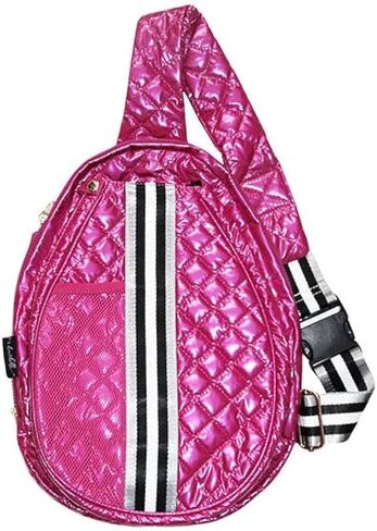 Grace Double Bounce Black Striped 16 x 12.5 x 3.5 Inch Quilted Nylon Womens Pickleball Sport Sling Bag in Saudi Arabia