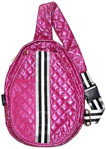 Grace Double Bounce Black Striped 16 x 12.5 x 3.5 Inch Quilted Nylon Womens Pickleball Sport Sling Bag in Saudi Arabia