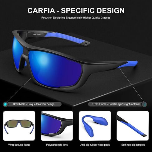 CARFIA Polarized Sports Sunglasses for Men and Women TR90 Lightweight Cool Frame Driving Cycling Running Fishing Eyewear in Kuwait