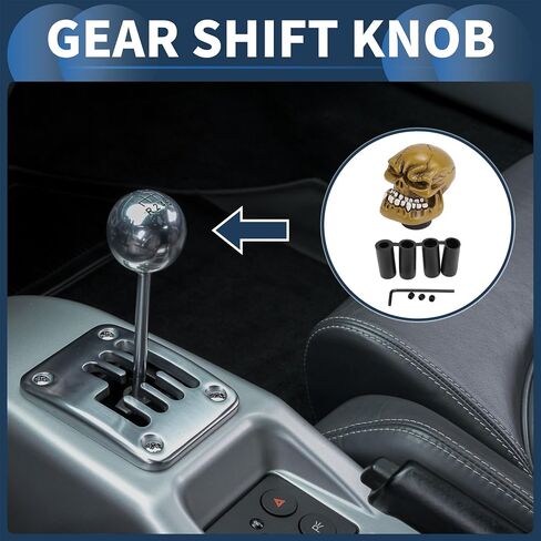 Skull Shift Knob, 7cm Universal for Automatic and Manual Vehicle Gear Shifter Knob with 4 Adapter Resin Black, 1 Set in Saudi Arabia