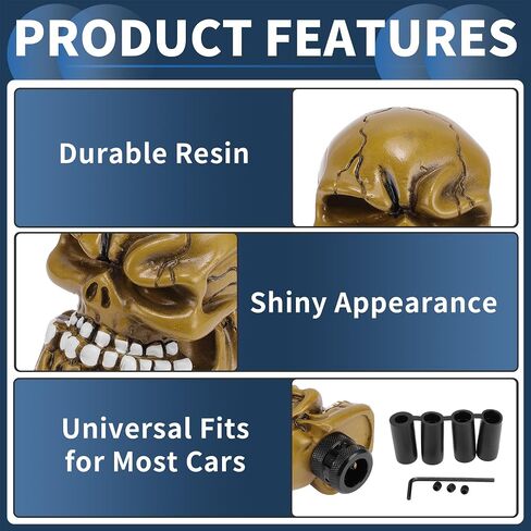 Skull Shift Knob, 7cm Universal for Automatic and Manual Vehicle Gear Shifter Knob with 4 Adapter Resin Black, 1 Set in Saudi Arabia