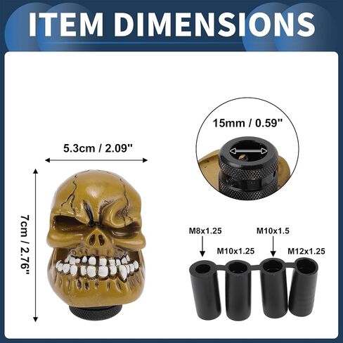Skull Shift Knob, 7cm Universal for Automatic and Manual Vehicle Gear Shifter Knob with 4 Adapter Resin Black, 1 Set in Saudi Arabia