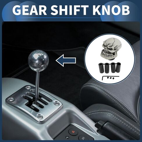 Skull Shift Knob, 7cm Universal for Automatic and Manual Vehicle Gear Shifter Knob with 4 Adapter Resin Black, 1 Set in Saudi Arabia