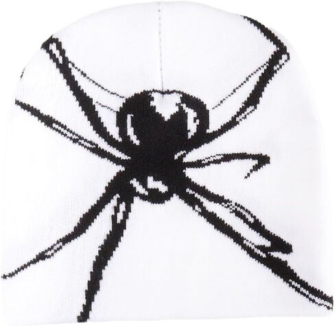 Spider Graphic Beanie Hat for Men Women Y2k Vintage Goth Beanies Winter Warm Knitted Hats Grunge Accessories (White) in Saudi Arabia