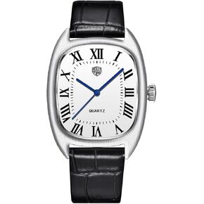Quartz Men's Watches Stainless Steel Waterproof Dress Analog Wrist Watch for Men, Casual Business Sports Gift Wristwatch Leather Strap
