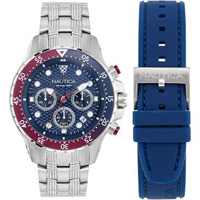 Nautica NST Stainless Steel Bracelet & Silicone Strap Watch Box Set