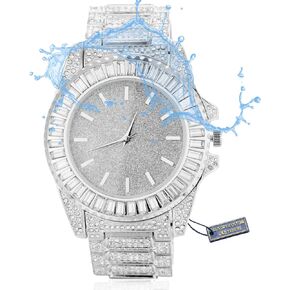 Halukakah Moissanite Diamond Gold Watch for Men,Luxury 18k Real Gold//Platinum White Gold Plated,Basic Waterproof,Starlight Sparking Dial with Square Diamonds,Iced Out,9.5" Wristband,Giftbox Included,Luxury Gift for Son Grandson Dad Husband Boyfriend