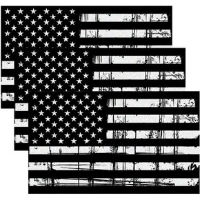 Creatrill Reflective Tattered Thin Red Line Decal Matte Black – 3 Packs 3x5 in. American USA Flag Decal Stickers for Cars, Trucks, Hard Hat, in Support of Firefighters and EMTs
