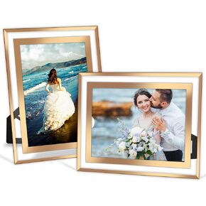 5x7 Picture Frame Set of 2, 5 x 7 Photo Frame Made of Real Glass for Horizontal or Vertical Tabletop Display, Rose Gold