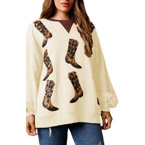 Argeousgor Women Christmas Sweatshirt Sequin Santa Claus Oversized Long Sleeve Sweater Christmas Pullover Tops Shirt