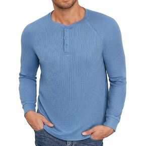 Aimeilgot Mens T-Shirts Henley Knitted Long Sleeve Waffle Button Casual Soft Washed Basic Tops
