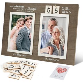 Ourea Then & Now Anniversary Picture Frame, 1-99 Years Wedding Gift- Anniversary Wood Photo Frame, Engagement Bridal Shower Gifts with Sentimental Quote - Holds 2 4x6 Inches Photos (Then & Now)
