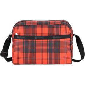 LeSportsac Red Tartan Daniella Crossbody Bag, Style 2434/Color E944, Modern & Bold Plaid, Sleek Black & Spicy Red Evokes Strength & Positivity, Subtle Sheen, Recycled Collection