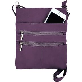 Roma Leathers Mini Body Purse - Multi Pocket Double Zipper Cross Body Handbag - Premium Purple Leather - Adjustable Shoulder Strap - Convenient Travel Bag - Designed in the U.S.A.