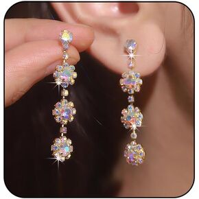 Sparkly Rhinestone Earrings Long Crystal Snowflake Tassels Dangle Drop Earrings Chandelier Statement Earrings Lightweight Ear Stud Wedding Party Prom Earrings Wedding Party Christmas Jewelry Gifts for Women