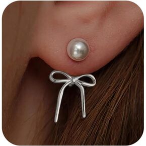 Pearl Bow Earrings for Women Trendy Dainty Bowknot Earrings Dangle Pearl Stud earrings Jewelry Gifts