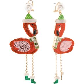 Betsey Johnson Womens Santa Flamingo Drop Christmas Earrings
