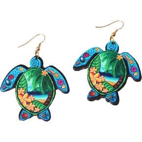 Bohemian Ocean Sea Turtle Dangle Earrings Hawaiian Flower Drop Earrings for Women Animal Lovers Statement Tortoise Summer beach Boho Jewelry Gifts