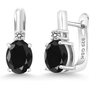 Gem Stone King 925 Sterling Silver Black Sapphire and White Diamond Earrings For Women (5.21 Cttw, Gemstone September Birthstone, Oval 9X7MM)