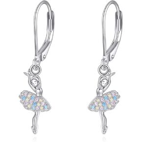 TIGERRIDER Sweet Ballerina Dancer 925 Sterling Silver Leverback Earrings Cute Ballet Colorful Dangle Earrings Jewelry Gift for Women Birthday Christmas
