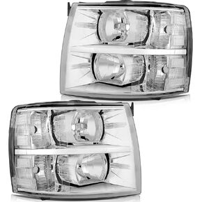 Headlight Assembly for Chevrolet Silverado 1500 2007-2013 for Chevrolet Silverado 2500 2007-2014 Chrome Housing Clear Reflector Clear Lens Driver and Passenger Side Headlamp