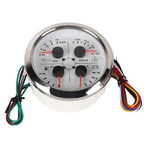4in1 Oil Pressure Gauge, 85mm Voltmeter Fuel Level Oil Pressure Water Temp Guage, Multifunctional Guage 9 to 32V AUTO Guage for Car RV Boat Motorcycle