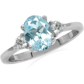 Silvershake 8X6mm Oval Shape Gemstone White Gold Plated or Yellow Gold Plated 925 Sterling Silver Engagement Ring Jewelry for Women