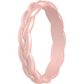 ThunderFit Silicone Wedding Bands for Women, Thin Braided Design 3.3mm Wide 1.8mm Thick - 1/4/7/8 Variety Multipack
