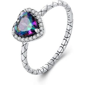 925 Sterling Silve Rings for Wmen Retro Heart Ring Inlaided with Heart Cutting Cubic Zirconia Ring for Girls