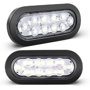 Oyviny 6 Inch 10 LEDs Oval White LED Trailer Tail Lights, Super Bright Oval 6" Reverse/Backup Tail Lights with Flush Mount Grommets DOT SAE Certified for RV Truck, Bus, Trucks, 2PCS