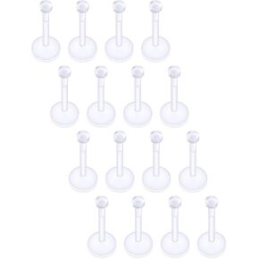 16G Clear Earrings for Sports Plastic Monroe Lip Nose Ring Studs Forward Helix Conch Tragus Cartilage Earrings Studs Medusa Labret Piercing Jewelry Retainer for Surgery Women Men