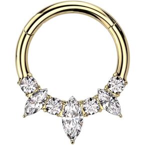 Pierced Owl 16GA F136 Implant Grade Titanium Triple Marquise and CZ Crystal Lined Hinged Segment Ring