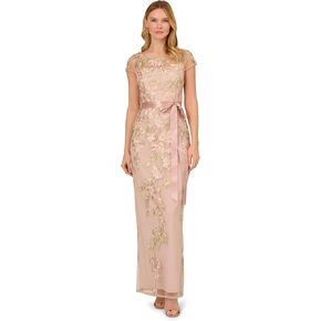 Adrianna Papell Women's Cascading Floral Colmn Gwn, Blush/Nude Multi