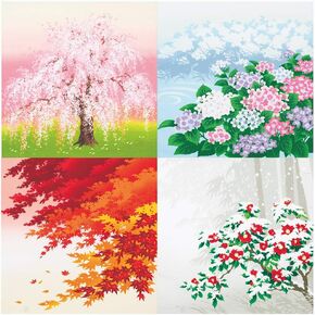 Yu-soku Furoshiki Wrapping Cloth 4 Seasons in Japan Flowers Set of 4 Spring Summer Fall Winter 19.68"x19.68"