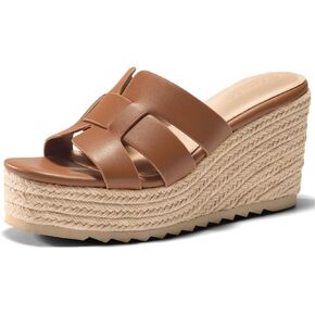 Coutgo Women's Wedge Sandals Platform Espadrille Heels Open Toe Strappy Slip On Casual Summer Slide Shoes