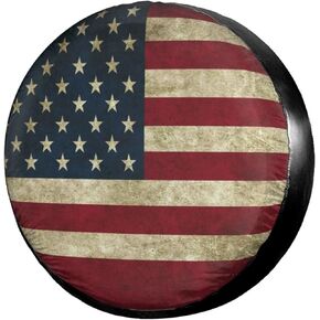 Retro American Flag Spare Tire Cover Dust-Proof Wheel Tire Cover Fit Trailer, RV, SUV and Many Vehicle 16 Inch
