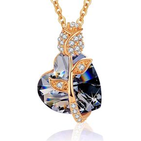 EVEVIC Austrian Crystal Heart Rose Flower Pendant Necklaces for Women Fashion 14K Gold Plated Dainty Necklace Hypoallergenic Jewelry