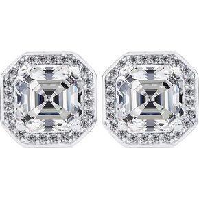 14K Solid Gold Post & Sterling Silver Asscher Cut Halo CZ Stud Earrings 0.80-4.00cttw Cubic Zirconia
