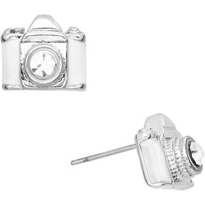 Liavy's Camera Fashionable Earrings - Enamel - Stud - Sparkling Crystal - Unique Gift and Souvenir